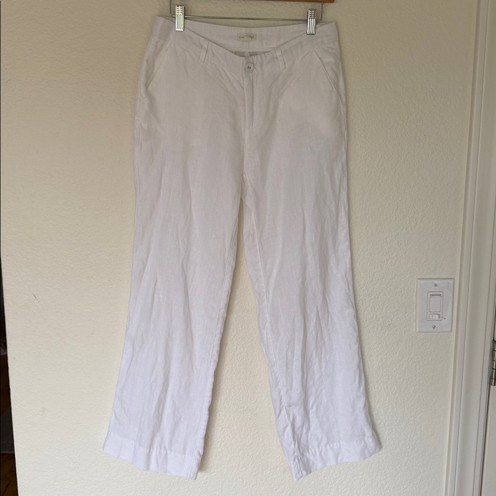 Garnet Hill White Linen Wide Leg Pants 4 - Picture 5 of 9